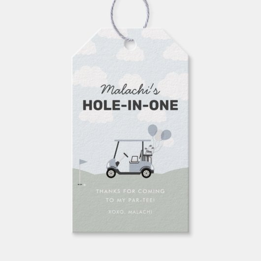 Jongens 'Blue Hole-in-One Golf 1e verjaardag gunst Cadeaulabel (Voorkant)
