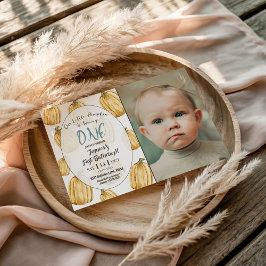 Jongens Blue Little Pumpkin Herfst Verjaardagsfoto Kaart