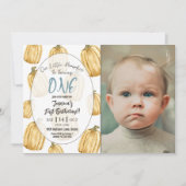 Jongens Blue Little Pumpkin Herfst Verjaardagsfoto Kaart (Voorkant)