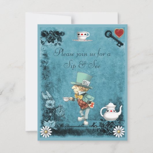 Jongen's Blue Mad Hatter Sip & See Baby shower Kaart (Voorkant)