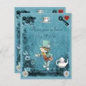Jongen's Blue Mad Hatter Sip & See Baby shower Kaart (Voorkant / Achterkant)