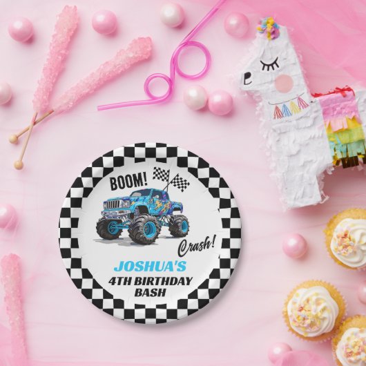 Jongens Blue Monster Truck Verjaardag Papieren Bordje (Feest)