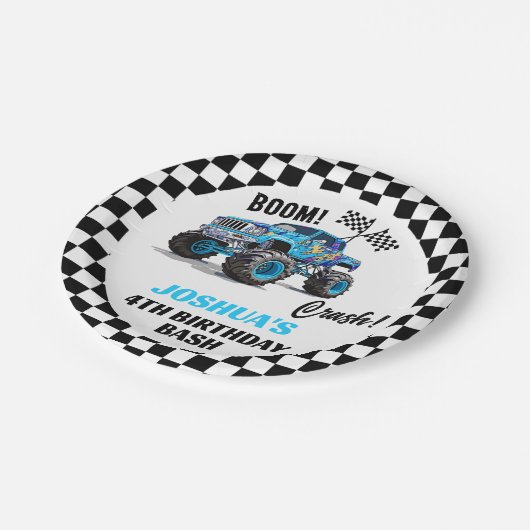 Jongens Blue Monster Truck Verjaardag Papieren Bordje (Gekanteld)