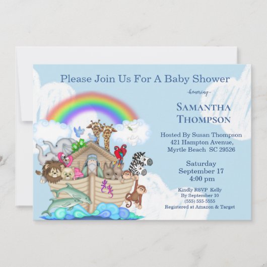 Jongen's Blue Noah's Ark Baby shower Uitnodiging (Voorkant)