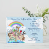 Jongen's Blue Noah's Ark Baby shower Uitnodiging (Staand voorkant)