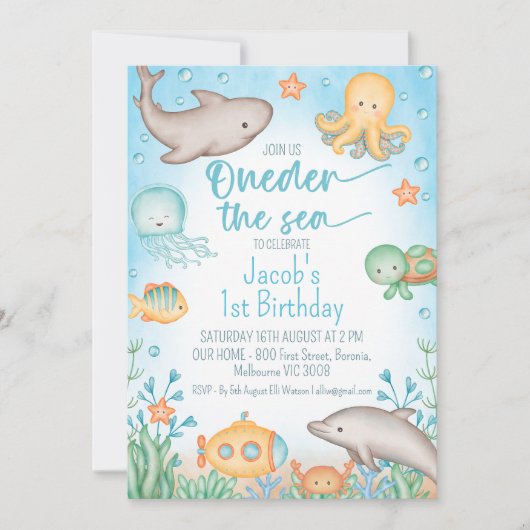 Jongens Blue Ocean Oneder Het Zee 1e Verjaardag Kaart (Voorkant)