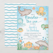 Jongens Blue Ocean Oneder Het Zee 1e Verjaardag Kaart (Voorkant / Achterkant)