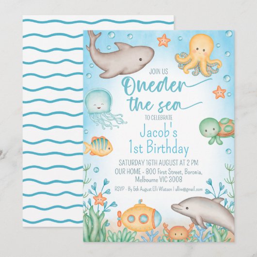 Jongens Blue Ocean Oneder Het Zee 1e Verjaardag Kaart (Voorkant / Achterkant)
