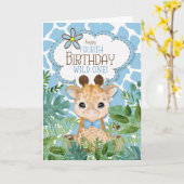 Jongen's Blue Oerwoud Giraffe Theme 4th Birthday Kaart (Gele Bloem)