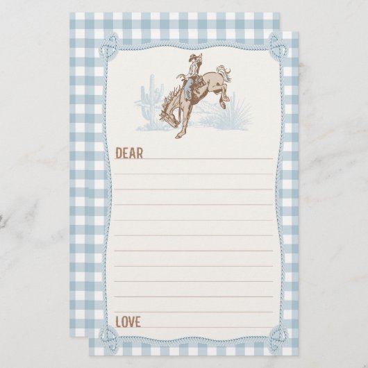 Jongens Blue Plaid Cowboy 1e Rodeo Time Capsule Briefpapier (Voorkant / Achterkant)