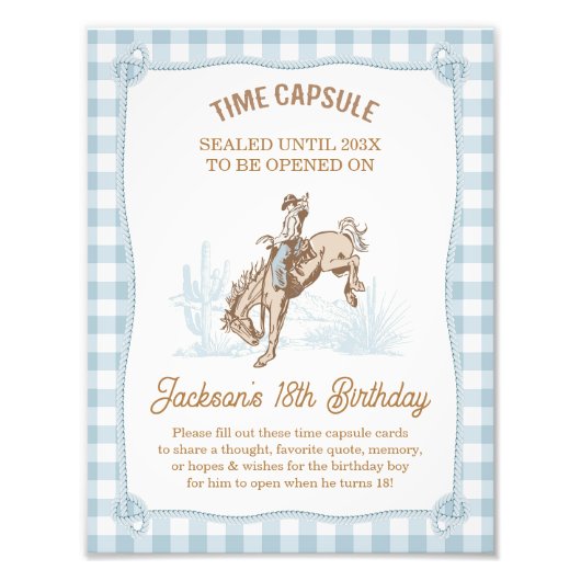 Jongens Blue Plaid Cowboy 1e Rodeo Time Capsule Te Foto Afdruk (Voorkant)