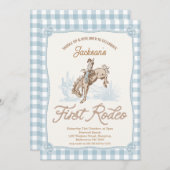 Jongens Blue Plaid Cowboy Eerste Rodeo 1e verjaard Kaart (Voorkant / Achterkant)