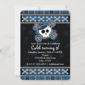 Jongens Blue Plaid Skull Crossbones Party Uitnodig Kaart (Voorkant)