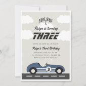 Jongens  Blue Race Auto Verjaardagsfeest Kaart (Voorkant)