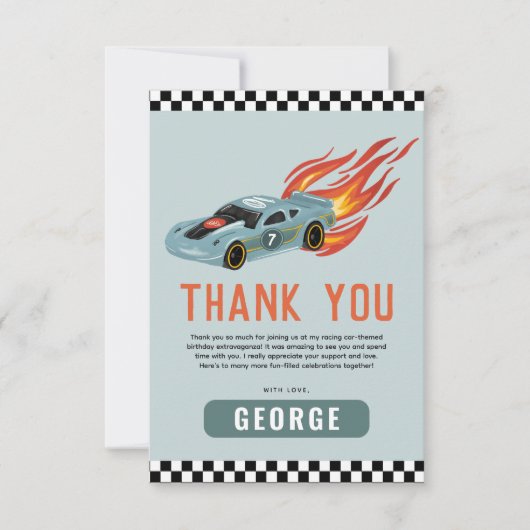 Jongens Blue Racing Car Kids Verjaardag Bedankkaart (Voorkant)
