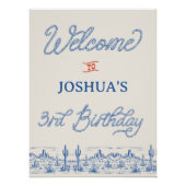 Jongens Blue Red Rodeo 3e verjaardag Welkom Bord Perfect Poster (Voorkant)