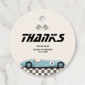 Jongens  Blue Retro Race Auto Verjaardagsfeest Bedankjes Labels (Achterkant)