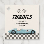 Jongens  Blue Retro Race Auto Verjaardagsfeest Bedankjes Labels (Voorkant)