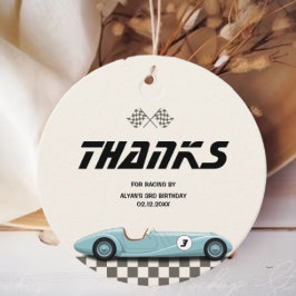 Jongens  Blue Retro Race Auto Verjaardagsfeest Bedankjes Labels