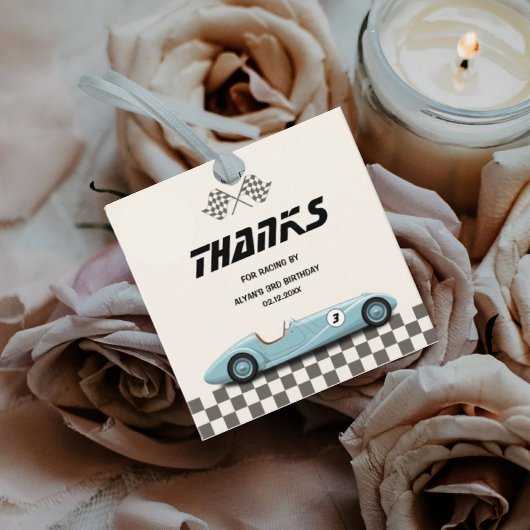 Jongens  Blue Retro Race Auto Verjaardagsfeest Bedankjes Labels