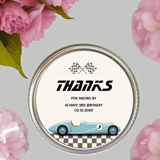 Jongens  Blue Retro Race Auto Verjaardagsfeest Ronde Sticker