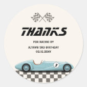 Jongens  Blue Retro Race Auto Verjaardagsfeest Ronde Sticker (Voorkant)
