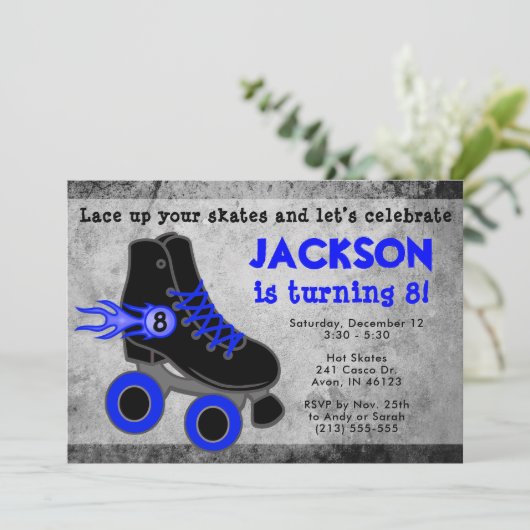 Jongen's Blue Roller Schaats Extreme Birthday Kaart (Staand voorkant)