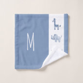 Jongen's Blue Safari Animal Pattern & Name Kinder Bad Handdoek (Wasdoekje)