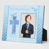 Jongen's Blue Striped First Heilige Comunion Plaqu Fotoplaat (Zijkant)