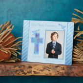 Jongen's Blue Striped First Heilige Comunion Plaqu Fotoplaat (Zijkant)