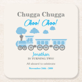 Jongens Blue Train 2e Verjaardagsfeest Kartonnen Onderzetters