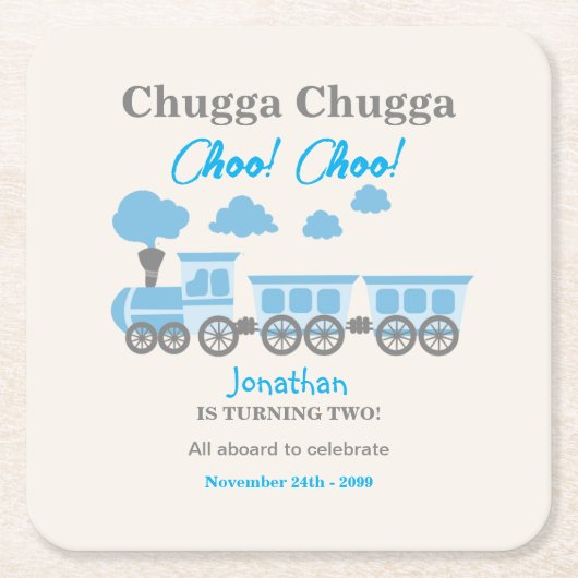 Jongens Blue Train 2e Verjaardagsfeest Kartonnen Onderzetters (Voorkant)