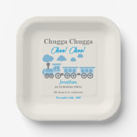 Jongens Blue Train 2e Verjaardagsfeest Papieren Bordje (Voorkant)