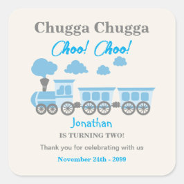 Jongens Blue Train 2e Verjaardagsfeest Vierkante Sticker