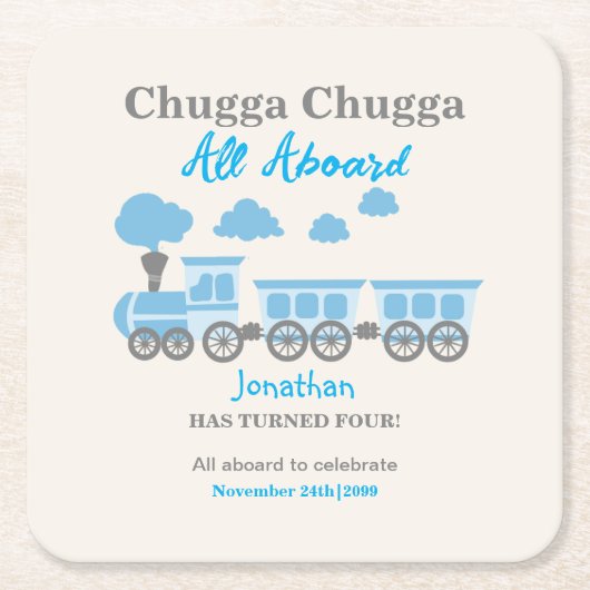 Jongens Blue Train Elke Leeftijd Verjaardagsfeest Kartonnen Onderzetters (Voorkant)