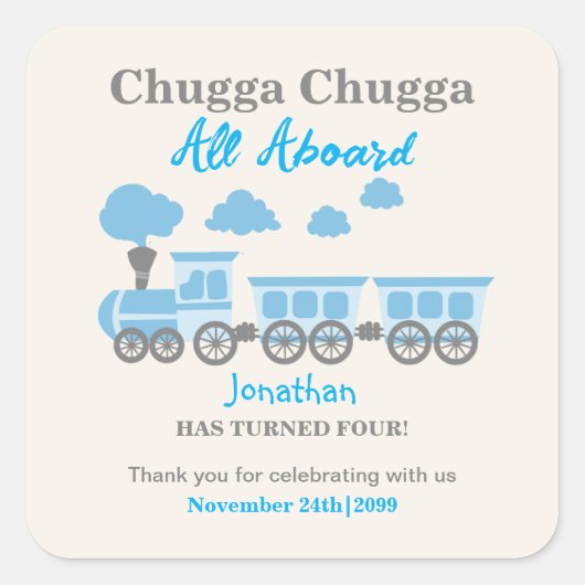 Jongens Blue Train Elke Leeftijd Verjaardagsfeest Vierkante Sticker (Voorkant)