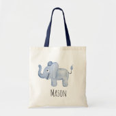Jongen's Blue Waterverf Baby Elephant Safari Name Tote Bag (Voorkant)