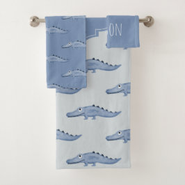 Jongen's Blue Waterverf Crocodile Safari Baby Chil Bad Handdoek