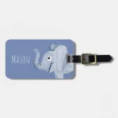 Jongen's Blue Waterverf Elephant Safari & Kinder n Bagagelabel (Voorkant horizontaal)