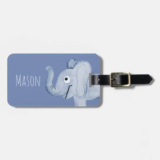 Jongen's Blue Waterverf Elephant Safari & Kinder n Bagagelabel (Voorkant horizontaal)