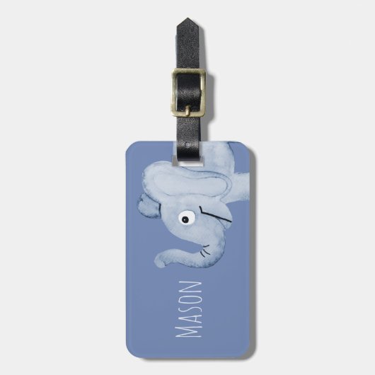 Jongen's Blue Waterverf Elephant Safari & Kinder n Bagagelabel (Voorkant verticaal)