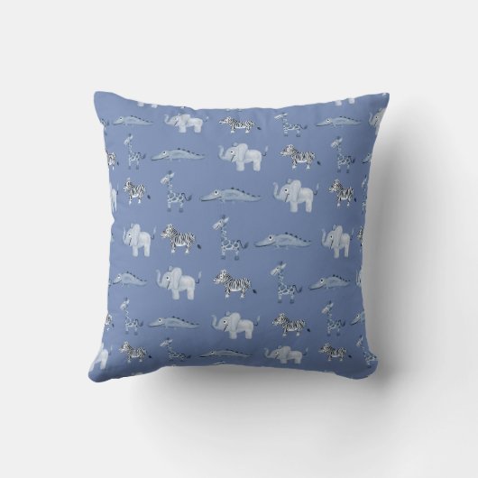 Jongen's Blue Waterverf Oerwoud Safari Baby Nurser Kussen (Achterkant)