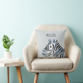 Jongen's Blue Waterverf Zebra Safari Baby Nursery Kussen (Stoel)