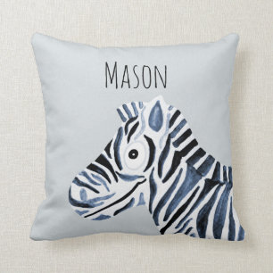 Jongen's Blue Waterverf Zebra Safari Baby Nursery Kussen