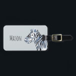 Jongen's Blue Waterverf Zebra Safari en Kinder naa Bagagelabel<br><div class="desc">De bagage van deze schattige en coole jongen is voorzien van een blauwe waterverf zebra en heeft plaats voor u om de naam van uw kind of baby toe te voegen, evenals een contactnummer en e-mailadres. Ideaal voor de eerste vakantie van je baby of voor elke zebra. Bekijk de rest...</div>