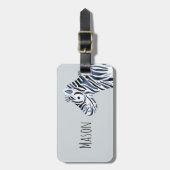 Jongen's Blue Waterverf Zebra Safari en Kinder naa Bagagelabel (Voorkant verticaal)