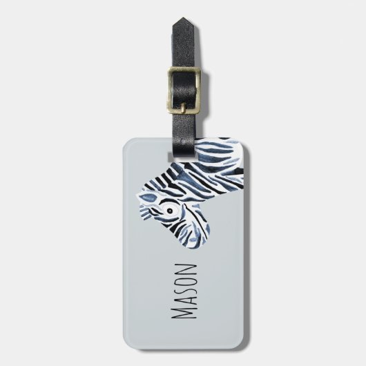 Jongen's Blue Waterverf Zebra Safari en Kinder naa Bagagelabel (Voorkant verticaal)