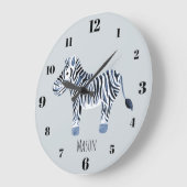 Jongen's Blue Waterverf Zebra Safari Nursery Name Grote Klok (Hoek)