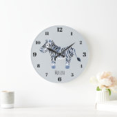 Jongen's Blue Waterverf Zebra Safari Nursery Name Grote Klok (Huis)