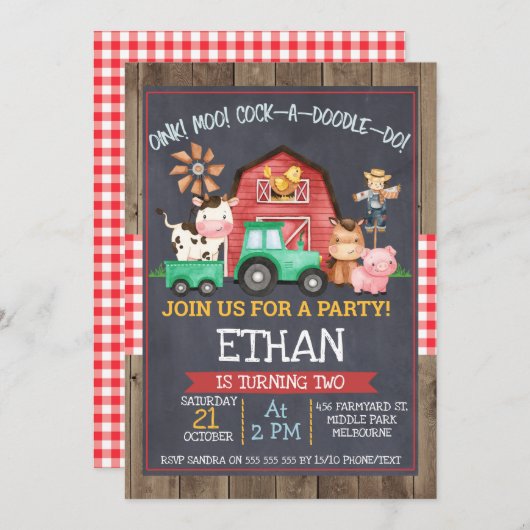 Jongens boerderij Tractor Krijtbord Verjaardag Uit Kaart (Voorkant / Achterkant)